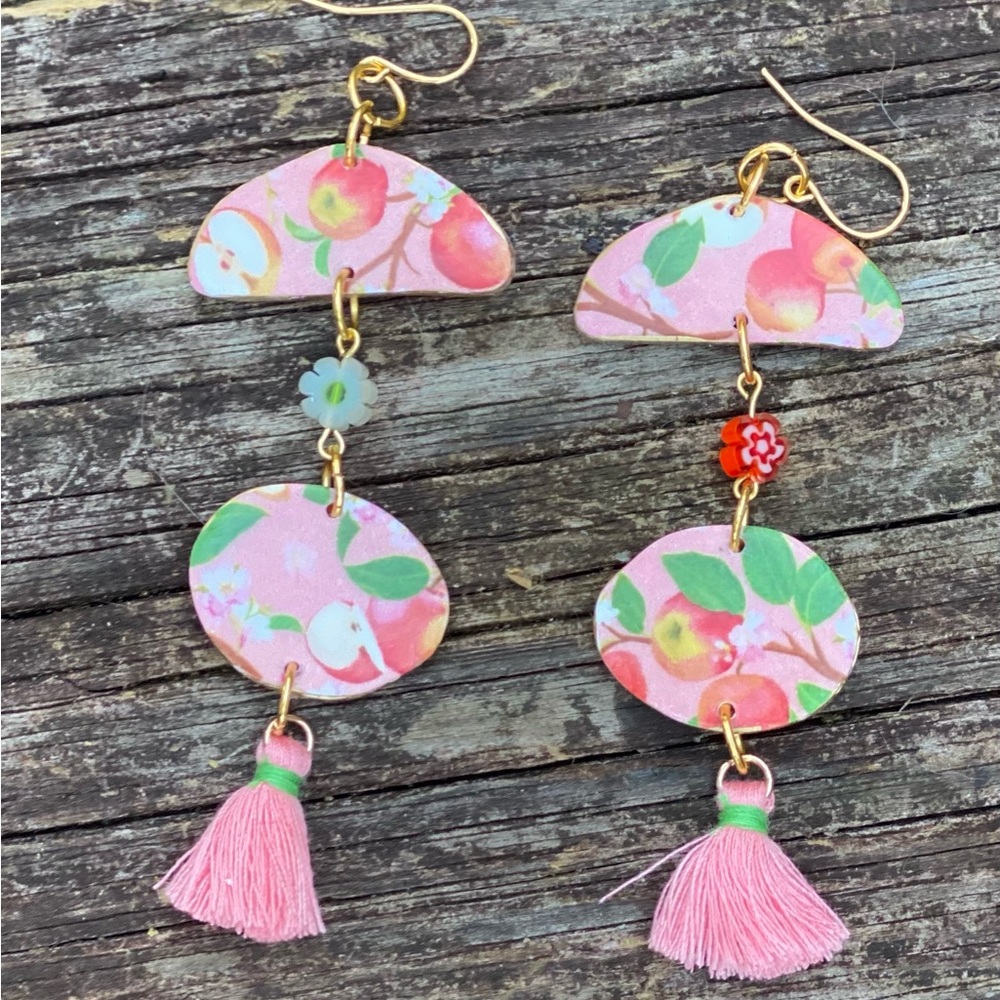 Handcrafted Earrings Floral Pink Tassel Earrings - Picture 1 of 2